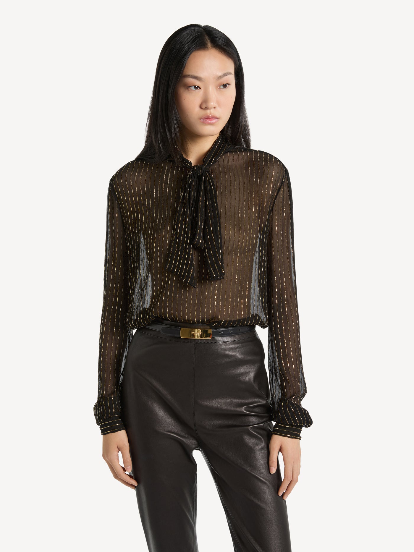 Chiffon blouse with tie detail and crystals