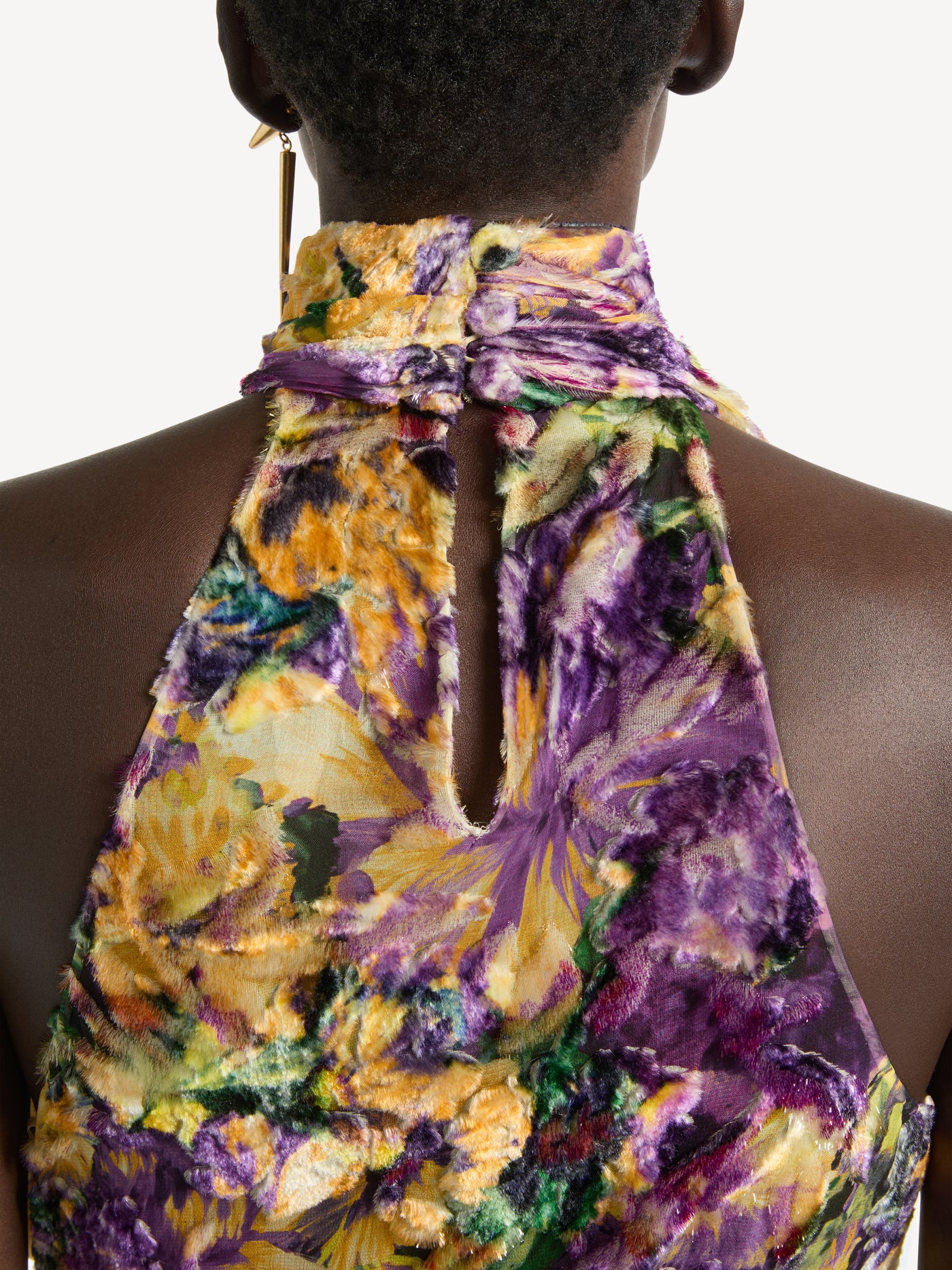 Blusa drapeada de jacquard de terciopelo