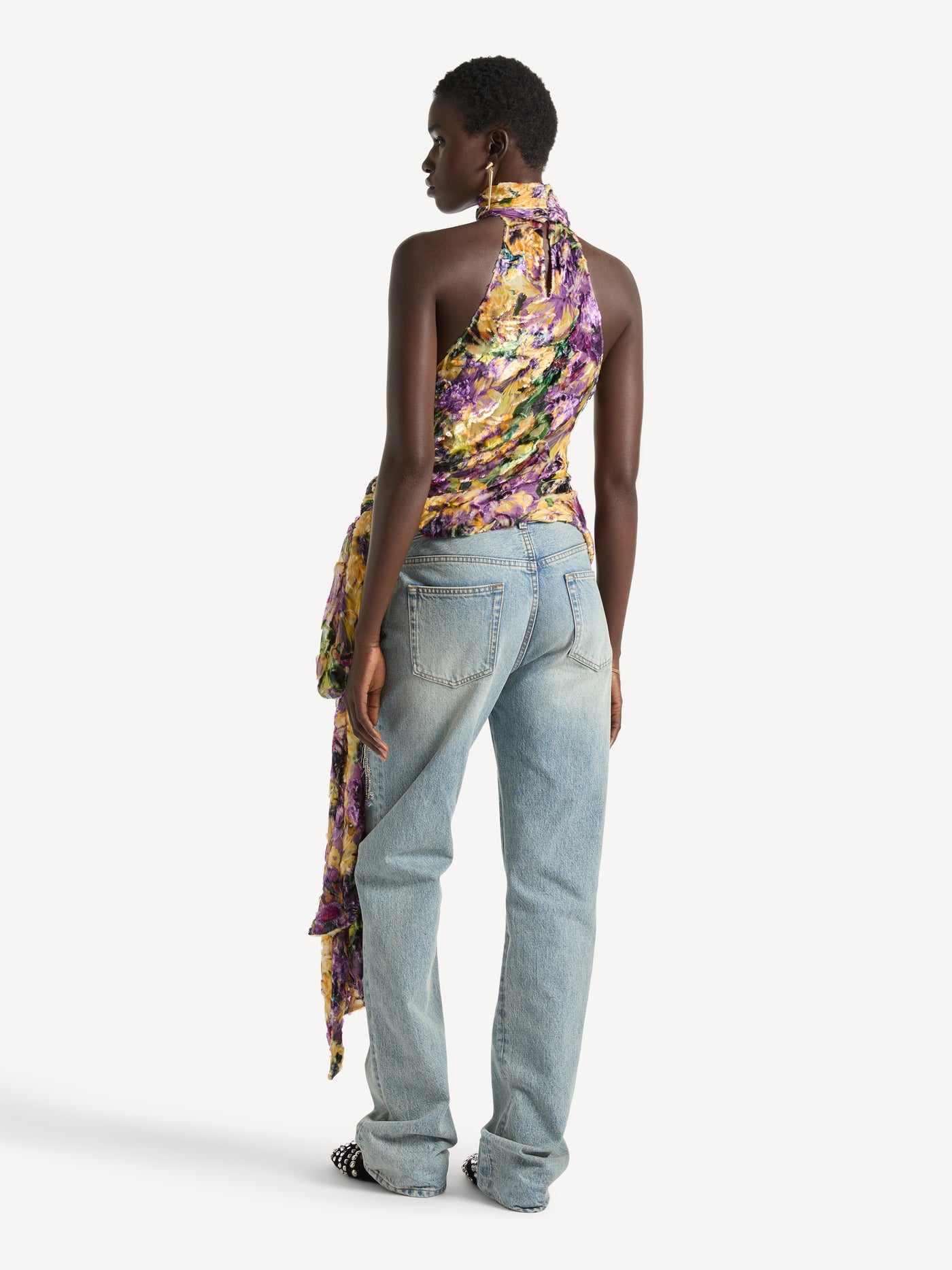 Blusa drapeada de jacquard de terciopelo