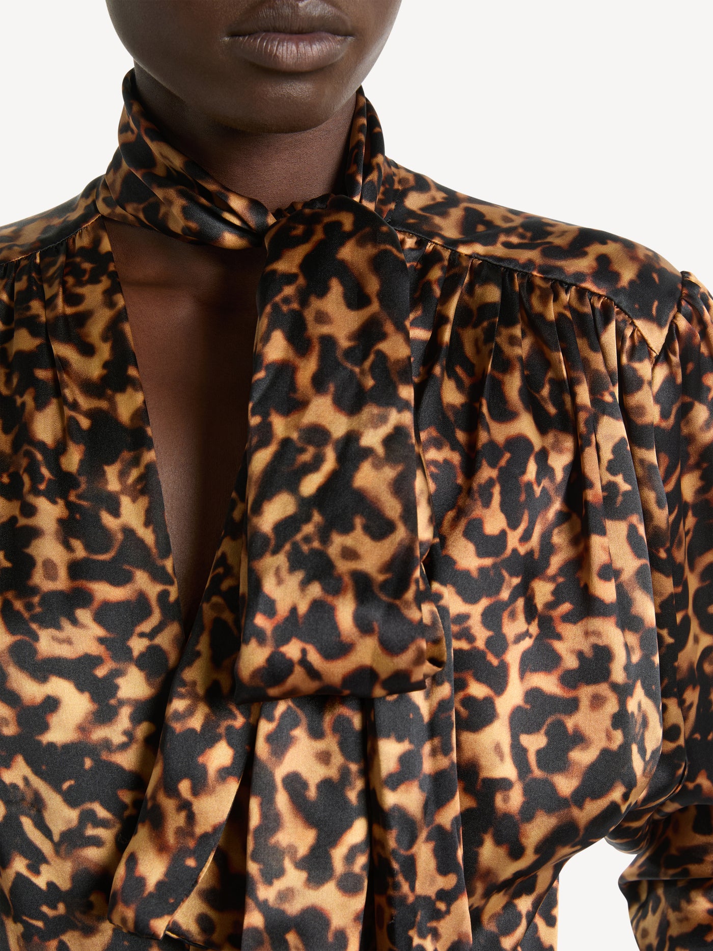 Printed satin blouse with tie detail