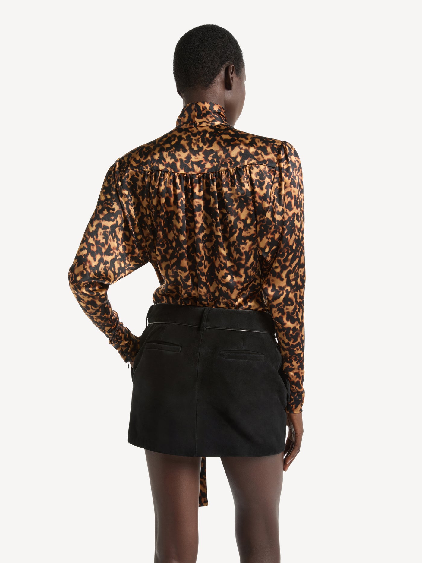 Printed satin blouse with tie detail