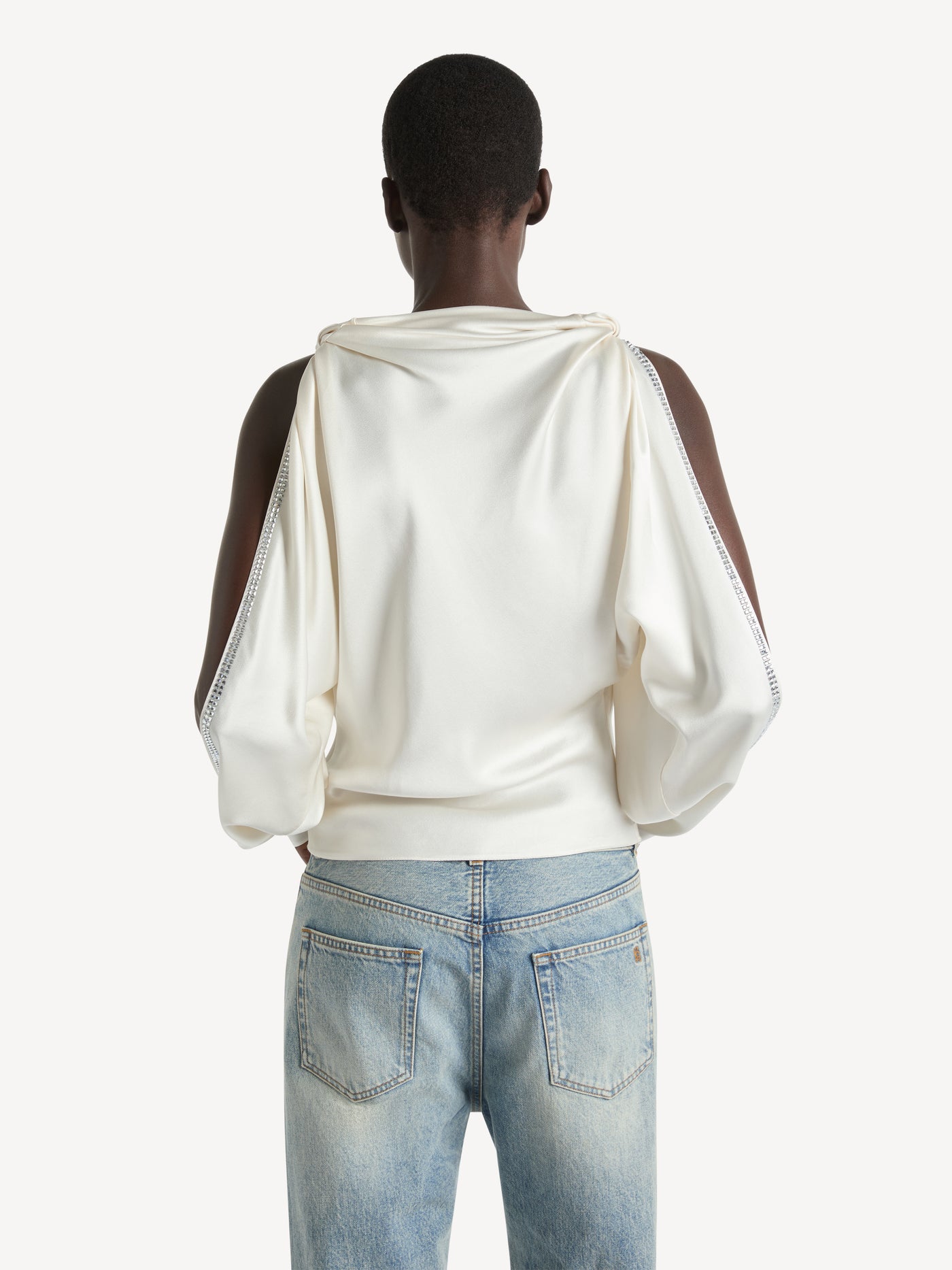 Blouse drapée en crêpe cady et cristaux